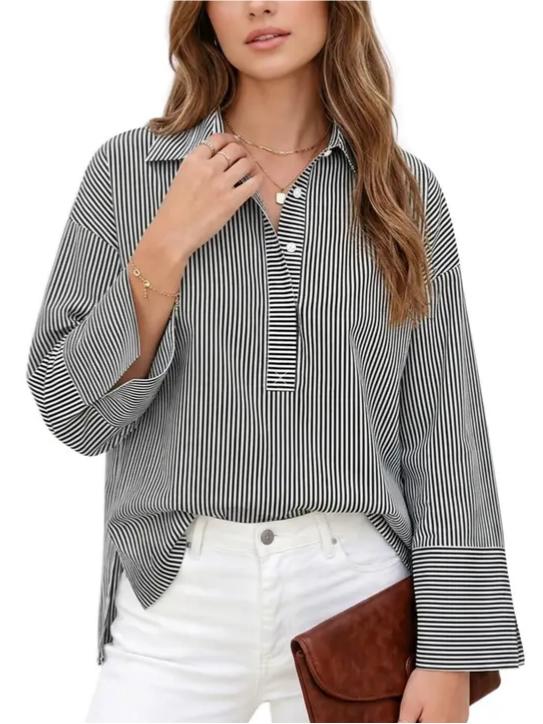 🎀Womens Striped Collared Long Sleeve Blouse