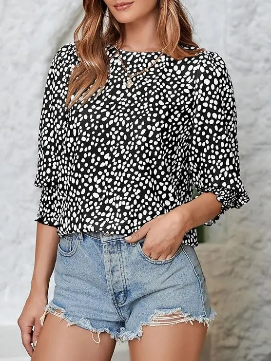Sunshineoff Women's Polka Dot 3/4 Sleeve Casual Blouse