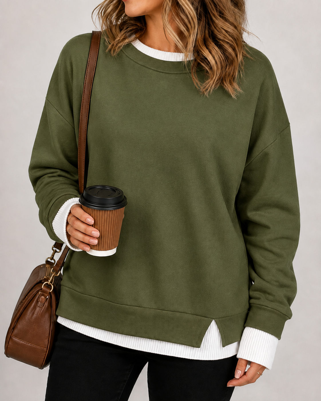 Women's Fake Two Piece Layered Crewneck Sweatshirt
