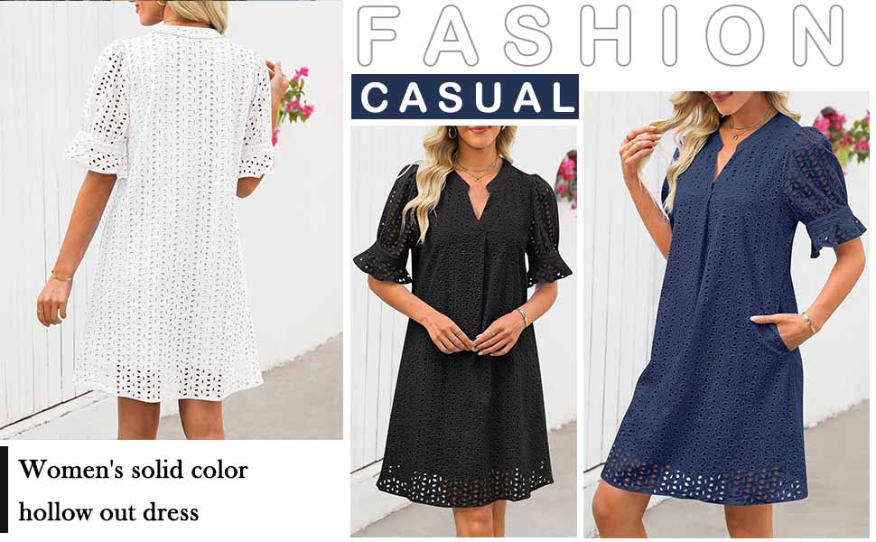 2026 Women’s 100% Cotton Eyelet Embroidery V‑Neck Tiered A‑Line Mini Dress, Short Sleeve Loose Flowy Casual Summer Dress, Plus Size S‑3XL for Vacation Dating