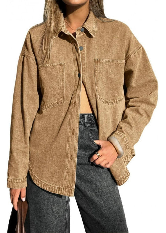 Women's Vintage-Wash Oversized Denim Shirt Jacket