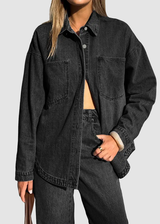 Women's Vintage-Wash Oversized Denim Shirt Jacket