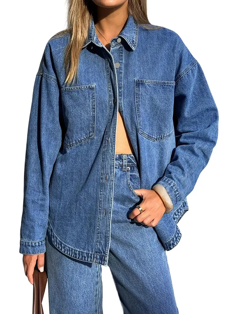 Women's Vintage-Wash Oversized Denim Shirt Jacket