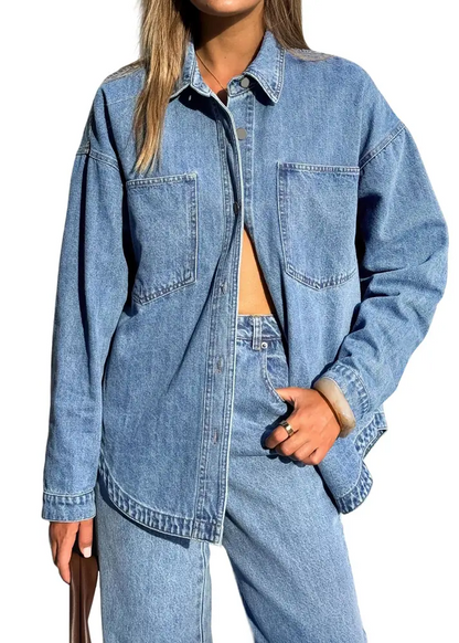Women's Vintage-Wash Oversized Denim Shirt Jacket