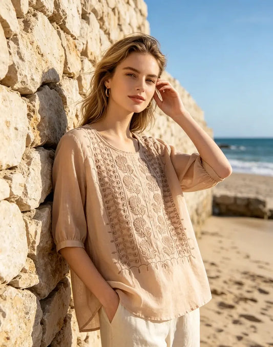 Women's Relaxed Vintage Embroidered Blouse