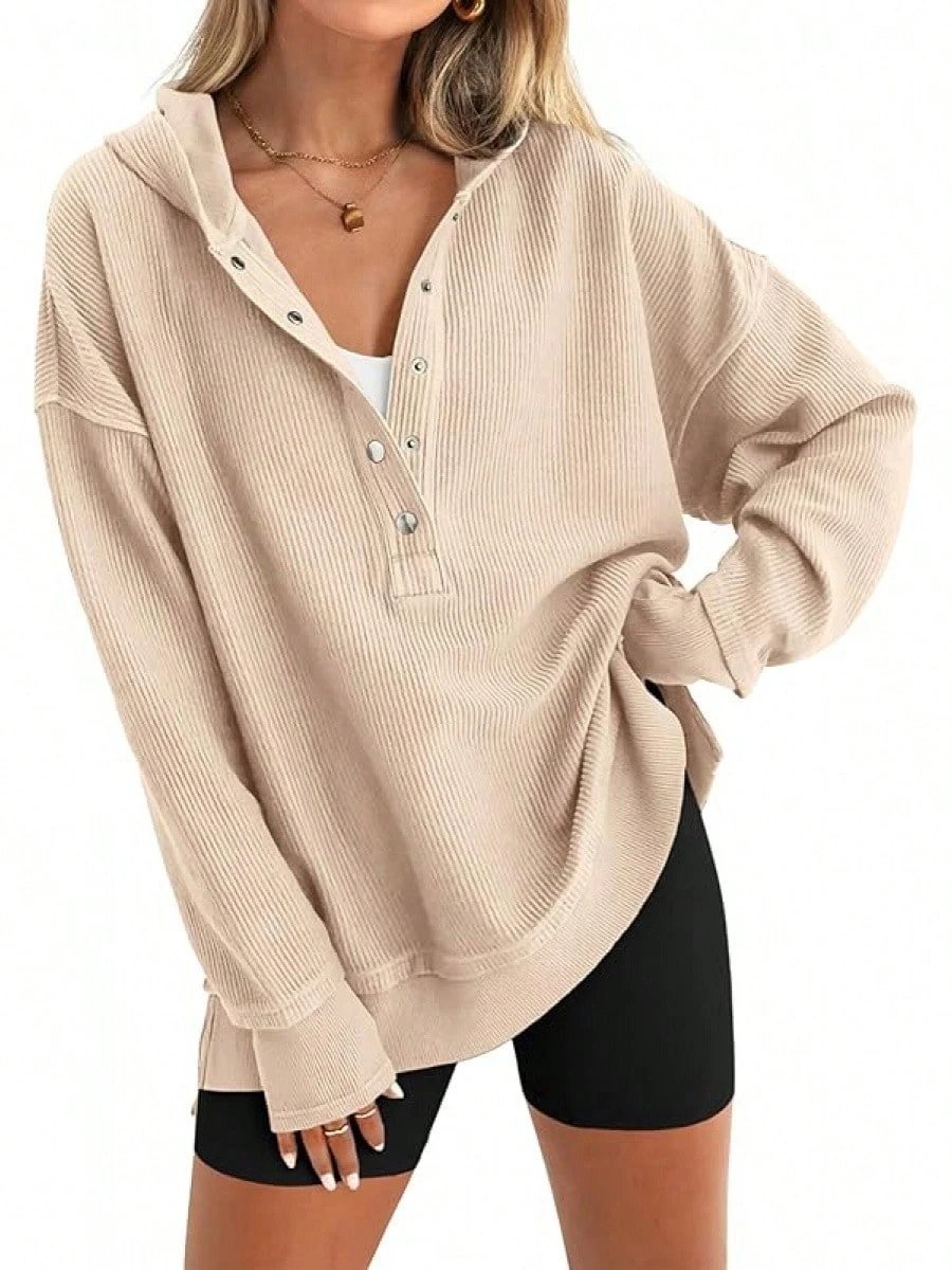 Flash Sale💥Women's Cozy Oversized Long Sleeve Henley Hoodie