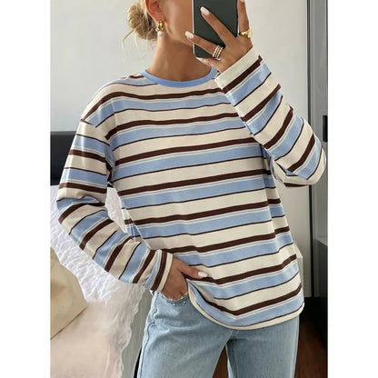 Relaxed Striped Long-Sleeve Knit Top