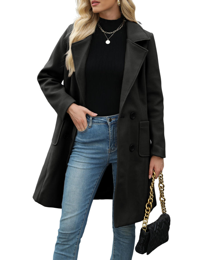 Black classic lapel mid-length coat