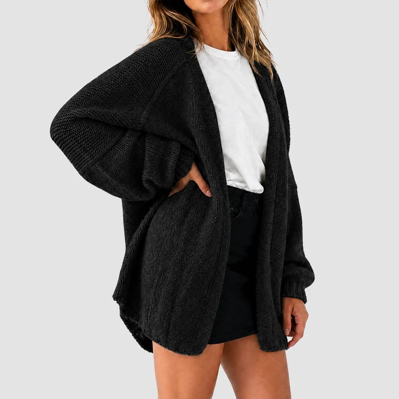 Black oversized cardigan side view