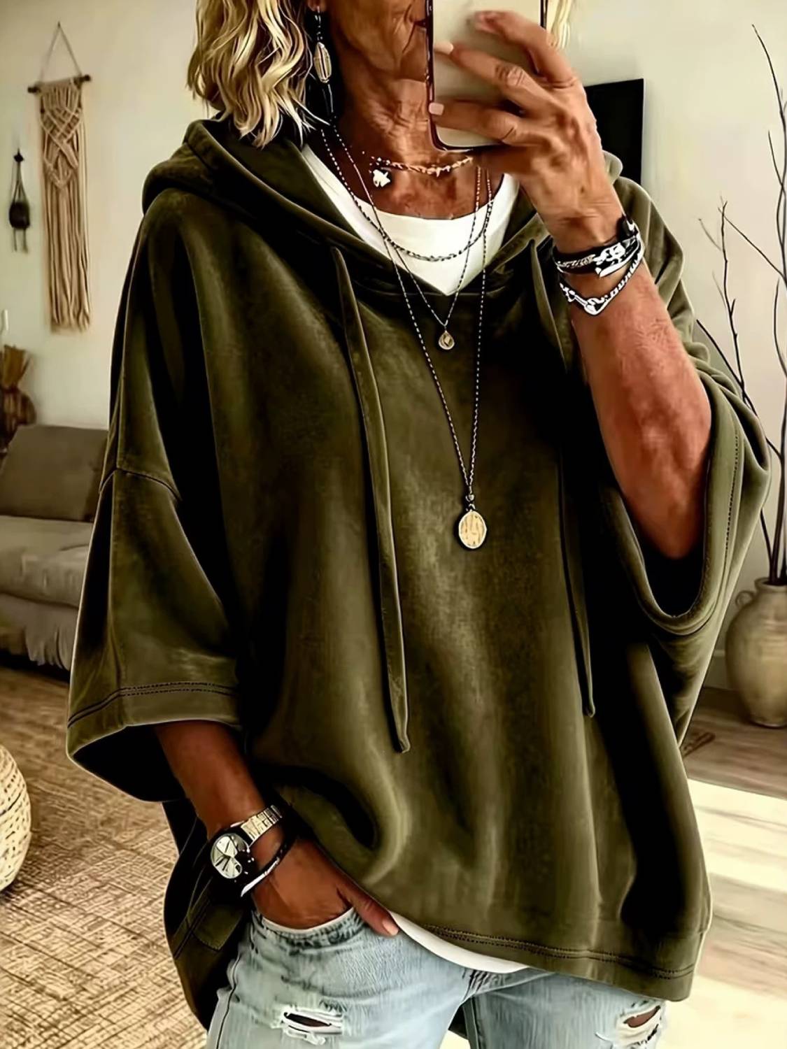 ✨Women’s 3/4 Sleeves Minimalist Velour Hoodie Top