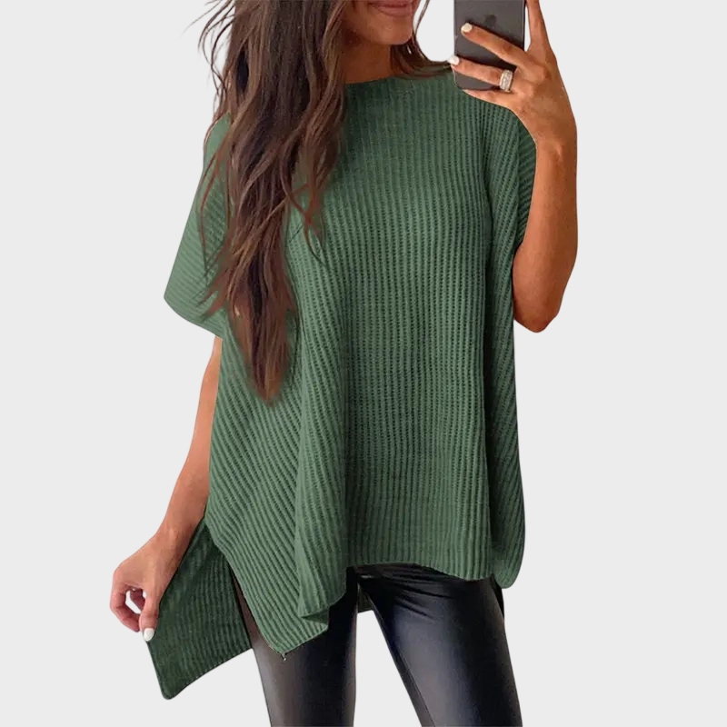 Green oversized ribbed knit pullover