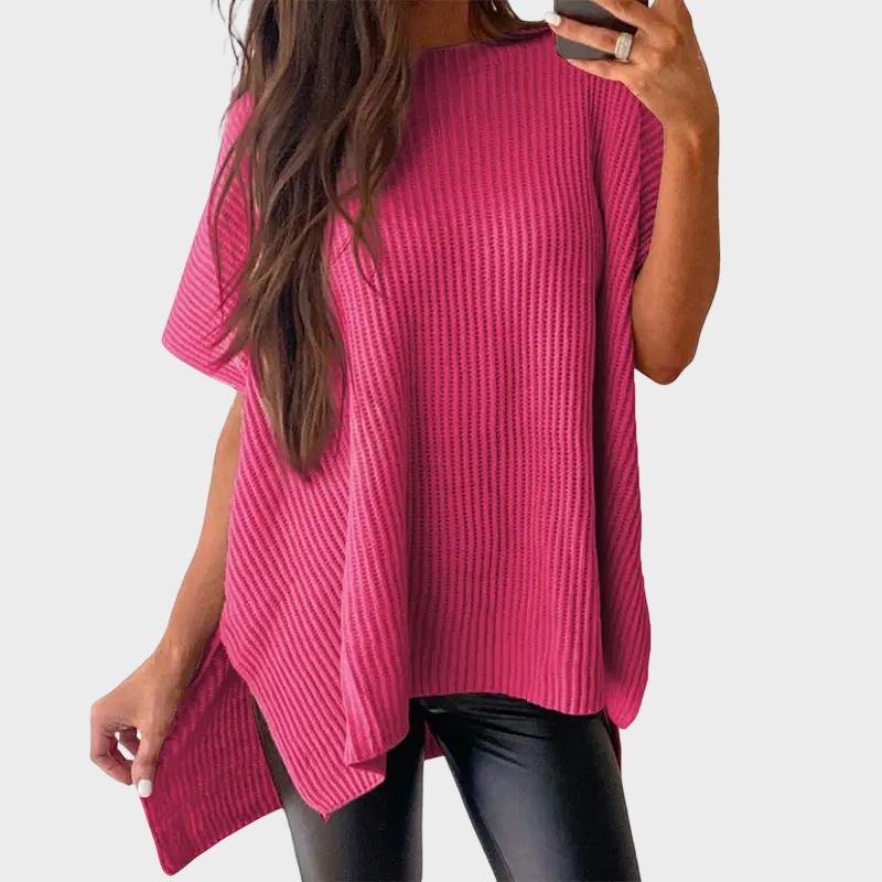 Rose red oversized ribbed knit pullover