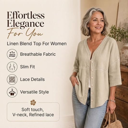 FLASH SALE: 60% OFF — Women's V-Neck Lace Trim Button-Down Blouse