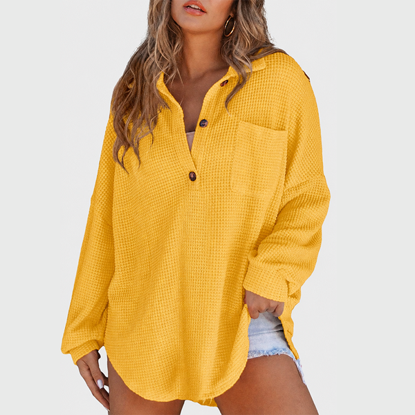 Yellow waffle Henley shirt