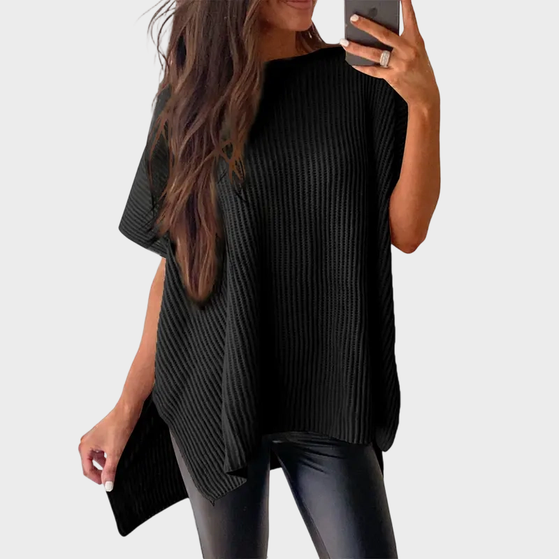 Black oversized ribbed knit pullover