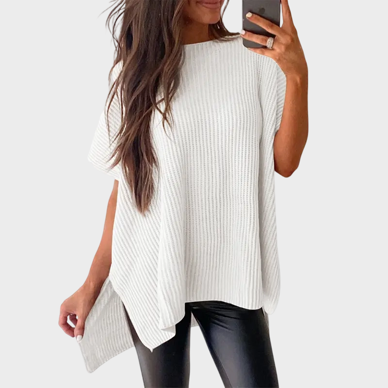 White oversized ribbed knit pullover