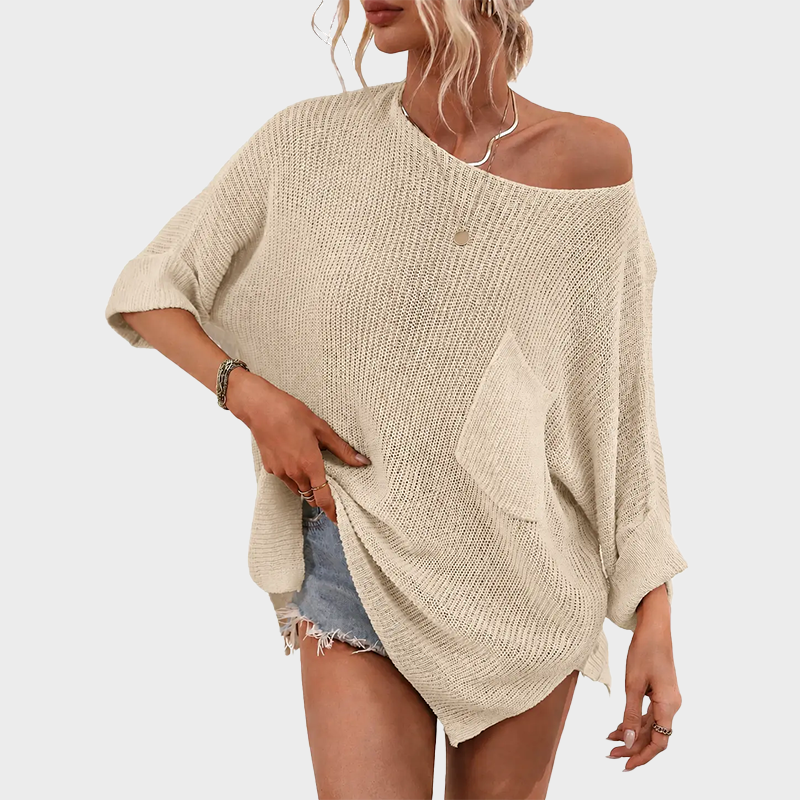 Women's Oversized Batwing Short-Sleeve Knitting Pullover Top