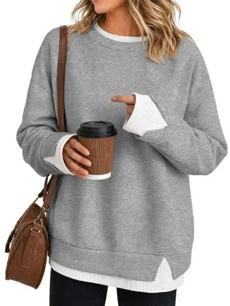 Women's Fake Two Piece Layered Crewneck Sweatshirt