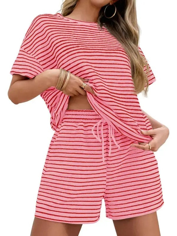 100% Cotton Women's Matching Stripe Loungewear Set