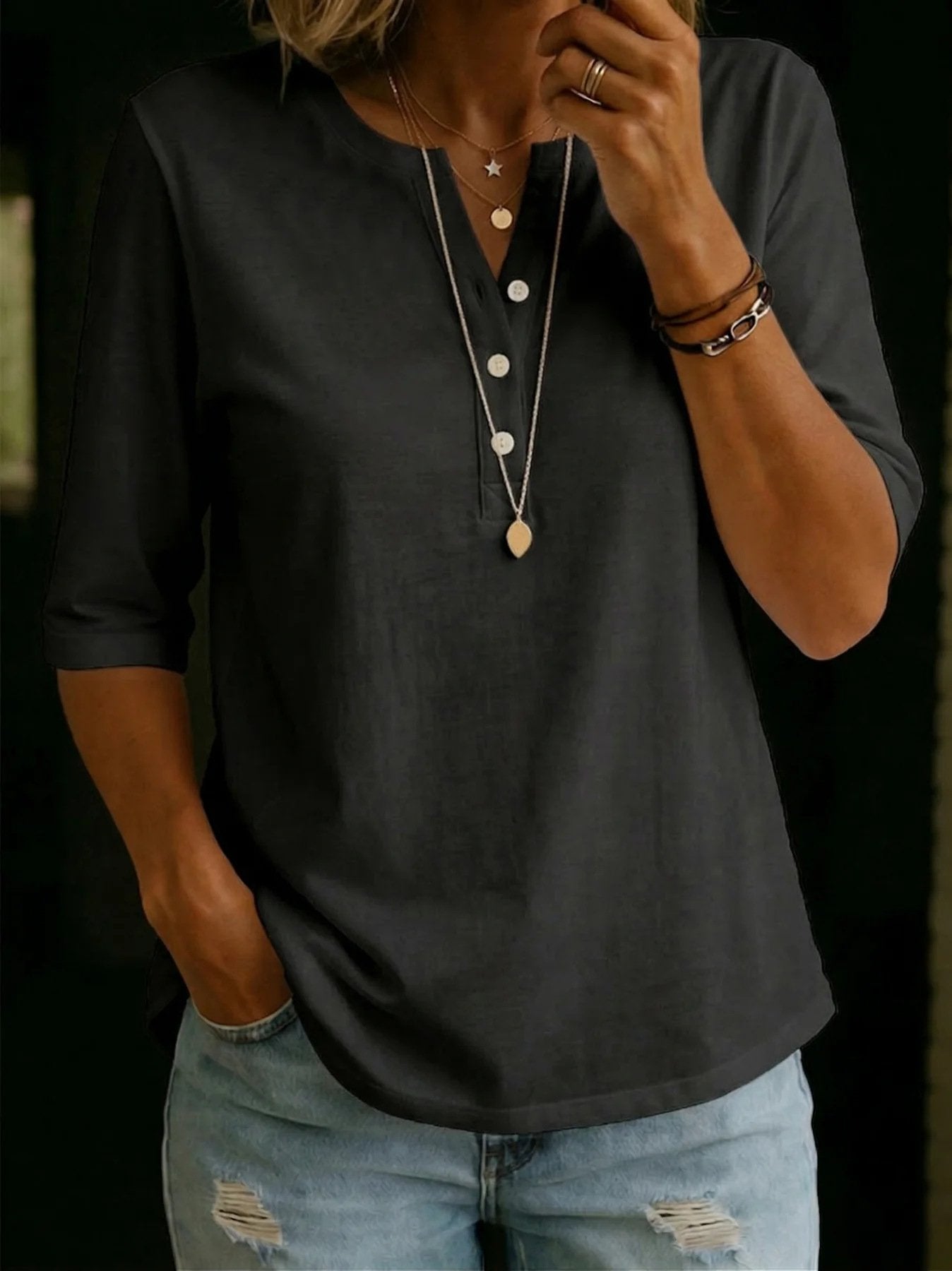 🔥Summer 2026 Best Sellers🔥 - Classic Henley Collar 100% Cotton T-shirt