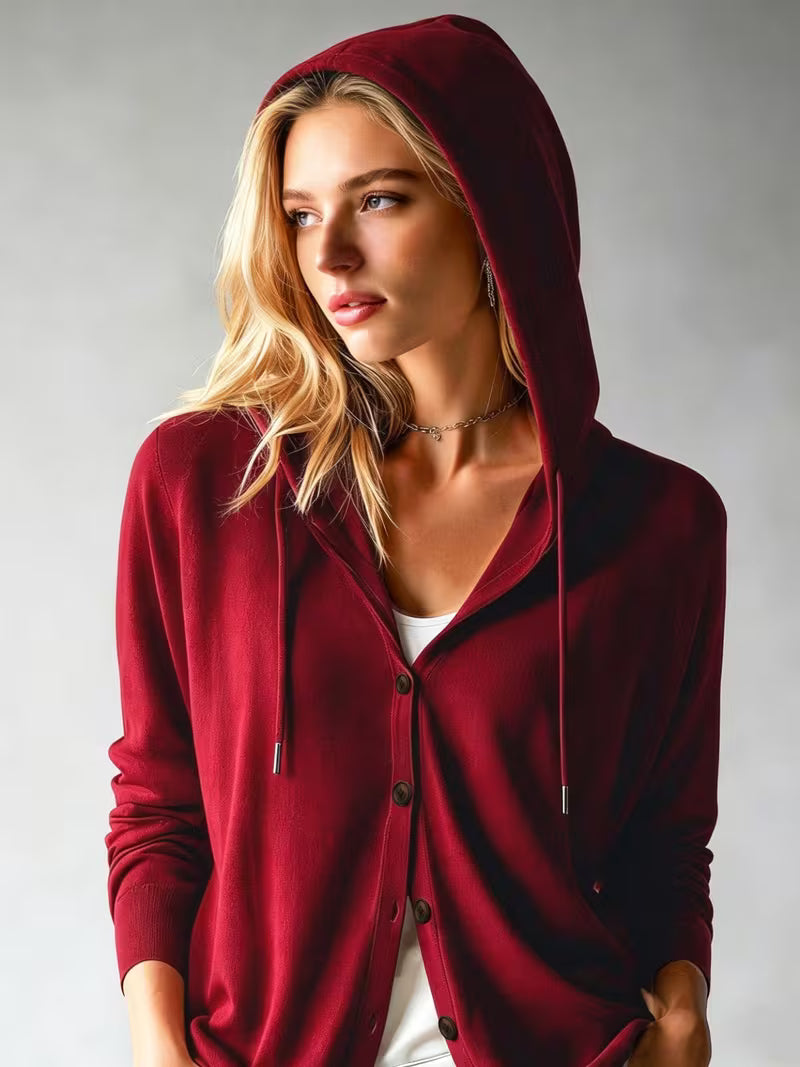 Women’s Hooded Open-Front Cardigan with Drawstring