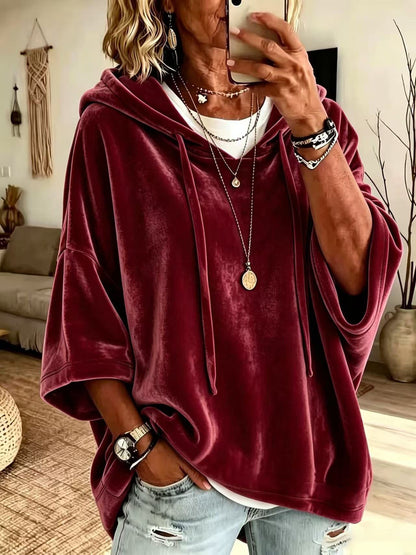 ✨Women’s 3/4 Sleeves Minimalist Velour Hoodie Top