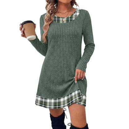 Fashion Fall Dresses for Women 2026 Long Sleeve Sweater Dress Color Block | Side Pockets, Ribbed, Lightweight, Winter Clothing, Loose Fit