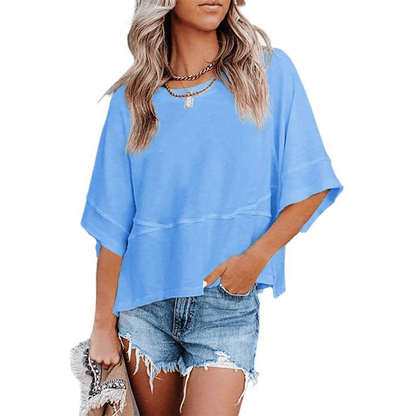 Summer 2026 Best Sellers Women's Summer Casual Crewneck Batwing Half Sleeve T-Shirts Solid Color Loose Fit Cute Basic Flowy Tops Tees Blouses