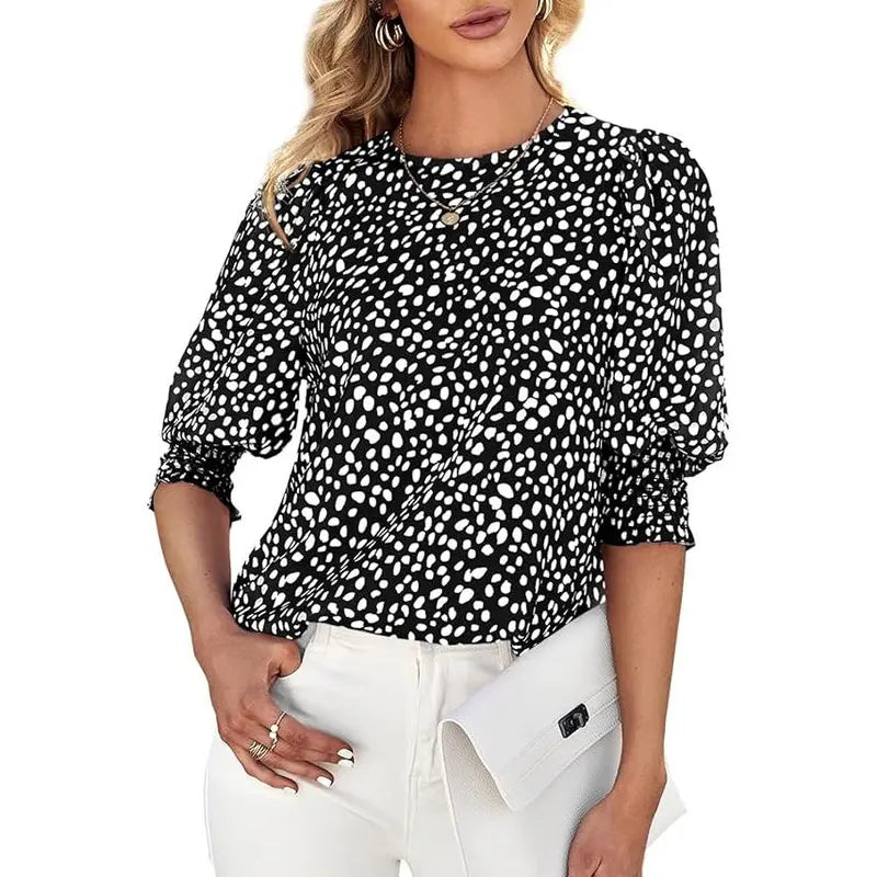 Sunshineoff Women's Polka Dot 3/4 Sleeve Casual Blouse