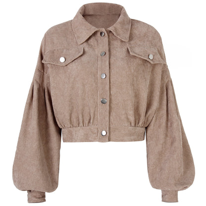 Pocket Cropped Corduroy Casual Jacket