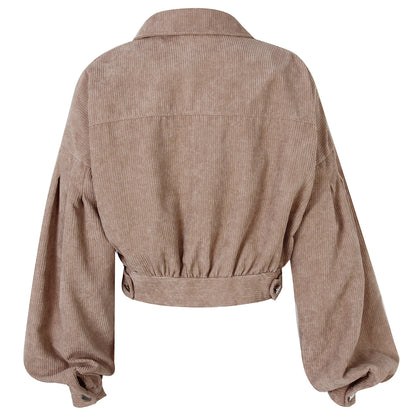 Pocket Cropped Corduroy Casual Jacket