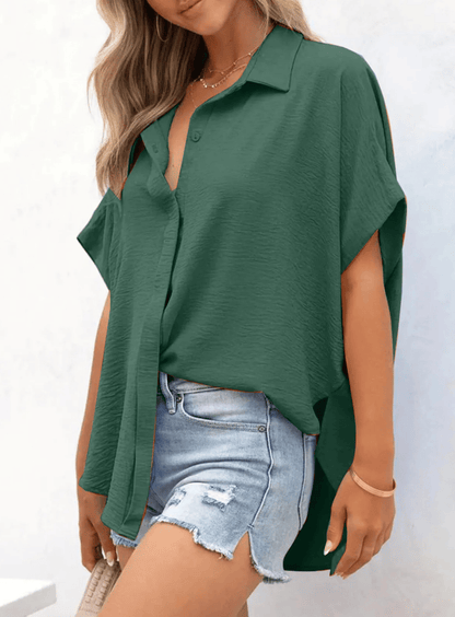 Short Sleeve Solid Color Casual Loose Fit Shirt