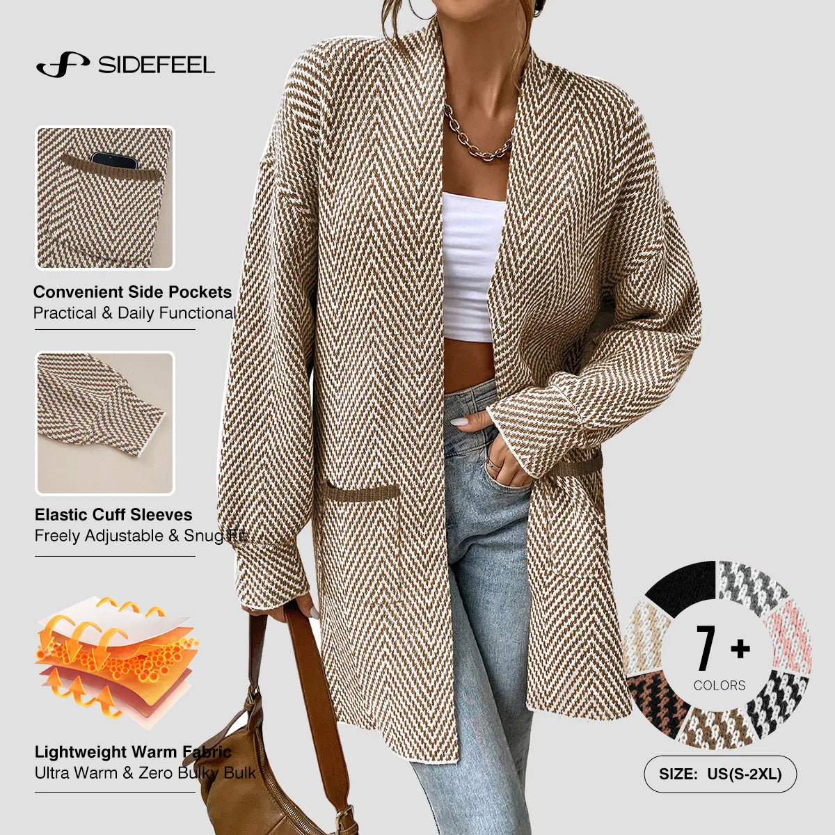 Women's Open Front Herringbone Cardigan Sweaters
