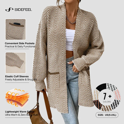 Women's Open Front Herringbone Cardigan Sweaters