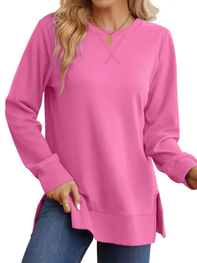 Women Loose Long Sleeve Tunic Top Side Slit