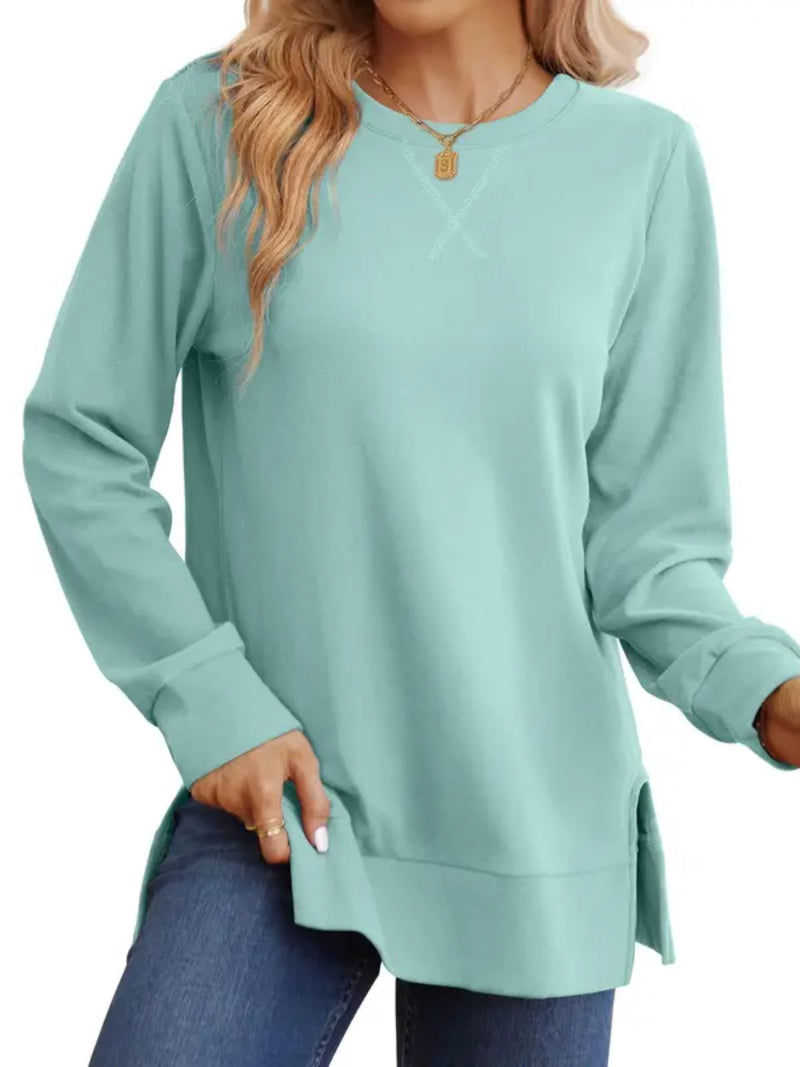 Women Loose Long Sleeve Tunic Top Side Slit
