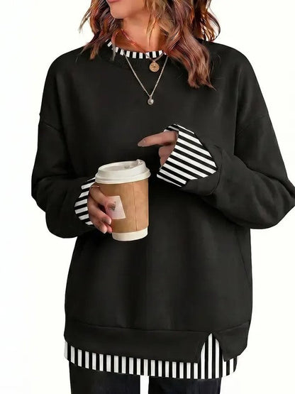 Women's Fake Two Piece Layered Crewneck Sweatshirt