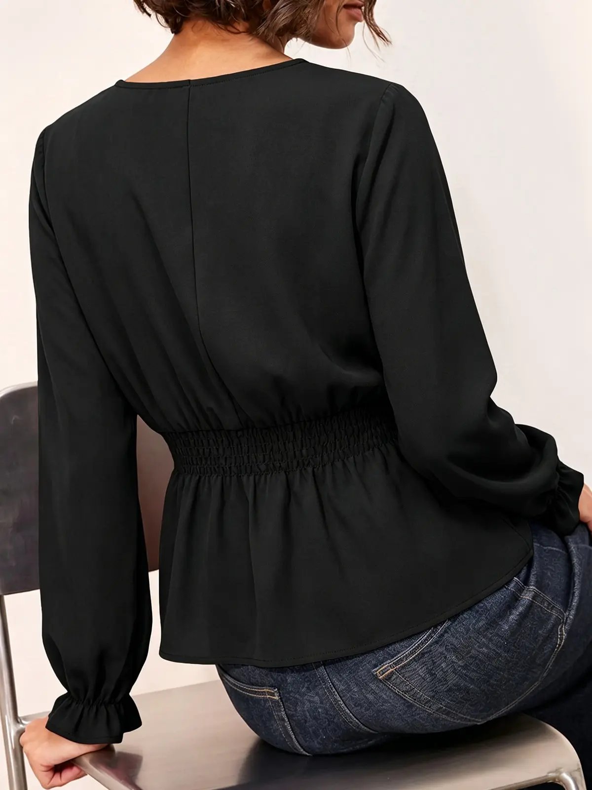 Women's Fitted V Neck Tops Button Long Sleeve Solid Color Blouse 2026 Womenswear Deals For You Days summer outfits,back to school,back to school shopping