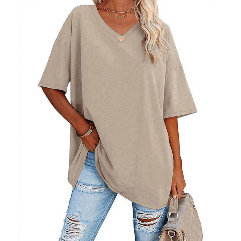 Soft Stretch Cotton Blend Plus Size V-Neck Tees, Oversized Loose Fit Casual Half Sleeve Tunic Shirts, Versatile Basic Wardrobe Staple for Spring Summer Fall Winter