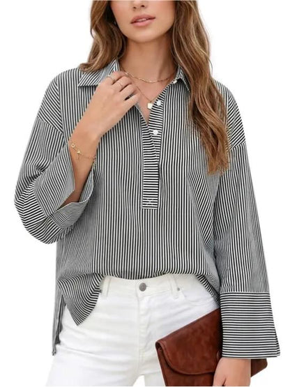 🎀Womens Striped Collared Long Sleeve Blouse