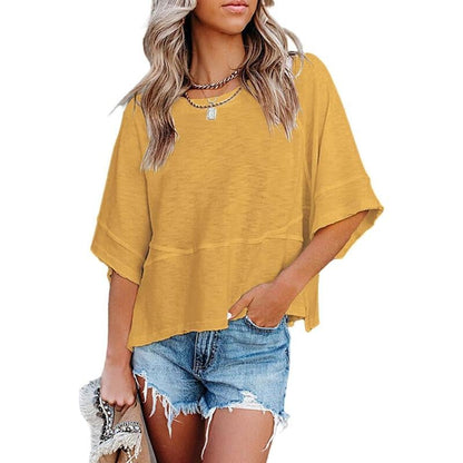 Summer 2026 Best Sellers Women's Summer Casual Crewneck Batwing Half Sleeve T-Shirts Solid Color Loose Fit Cute Basic Flowy Tops Tees Blouses