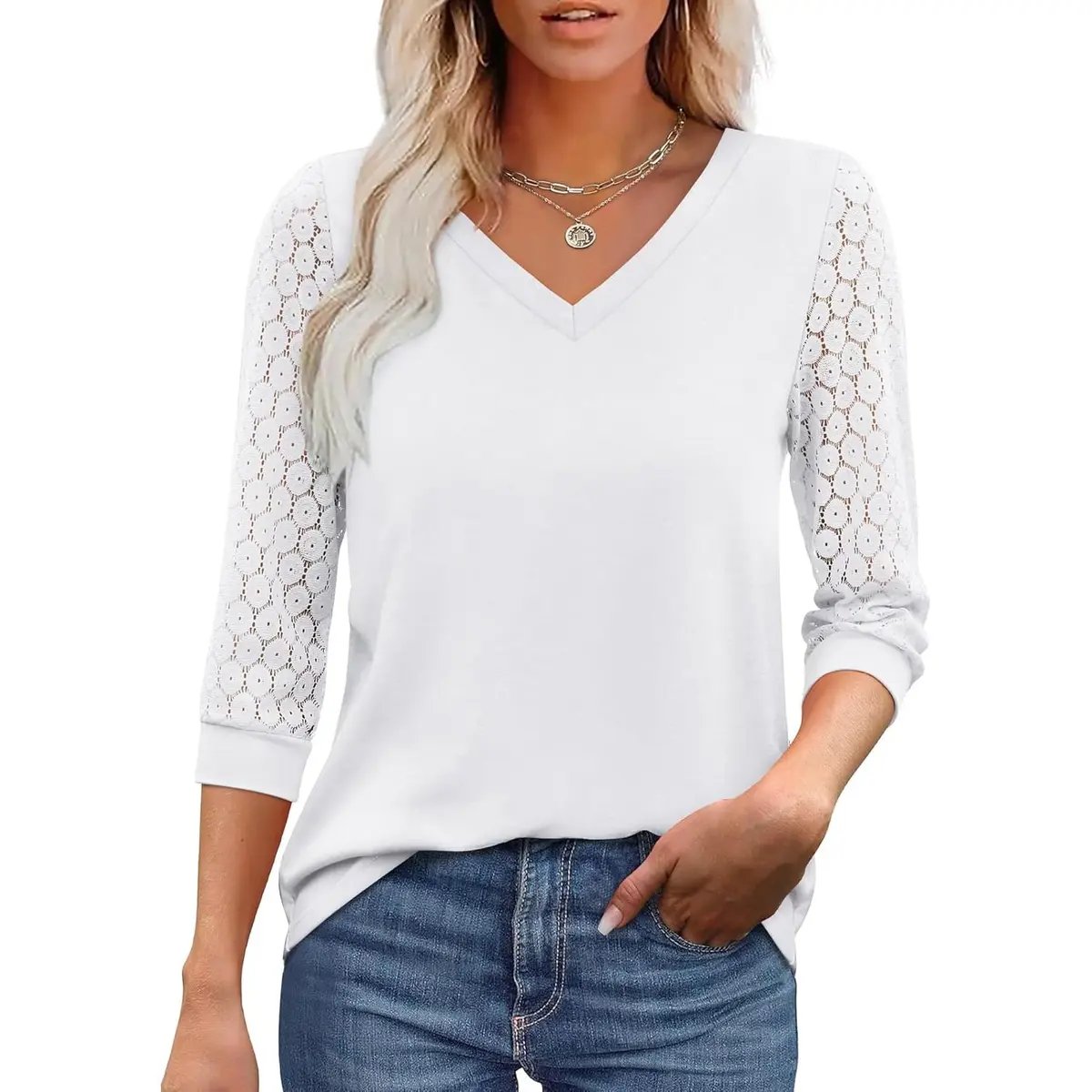 🌞2026 New Womens 3/4 Length Sleeve Tops Trendy V Neck T Shirts
