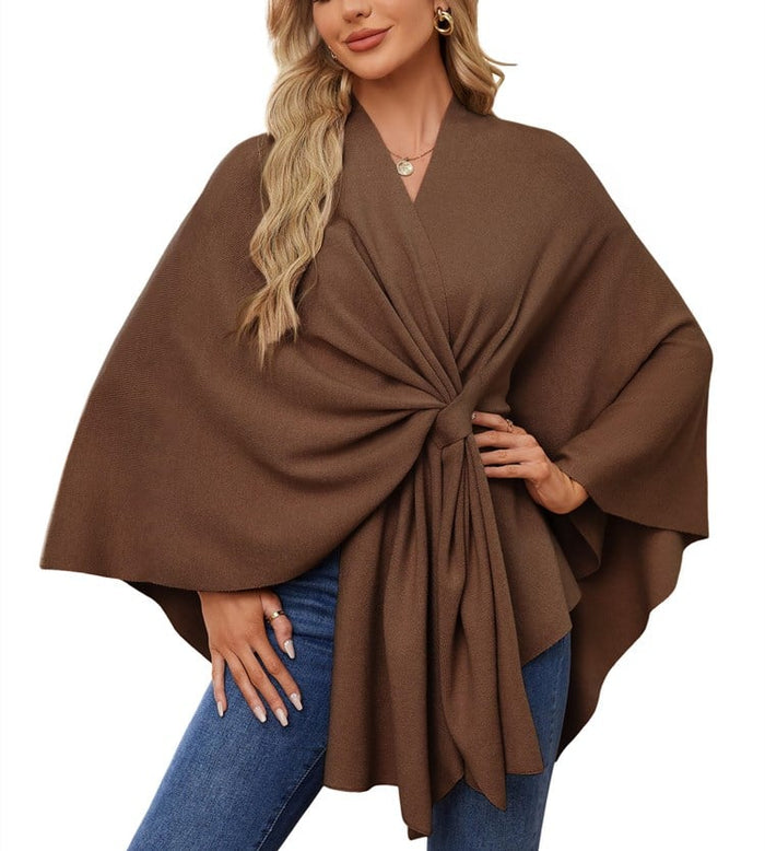 Caramel elegant poncho sweater wrap
