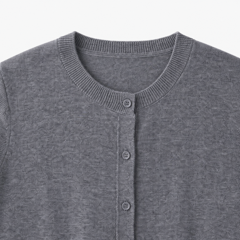 Round neck and button front cardigan detail
