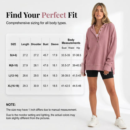 Flash Sale💥Women's Cozy Oversized Long Sleeve Henley Hoodie