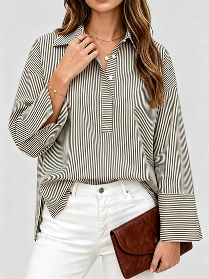 🎀Womens Striped Collared Long Sleeve Blouse