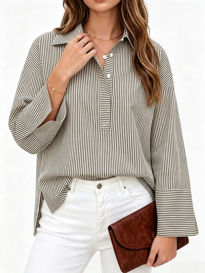 🎀Womens Striped Collared Long Sleeve Blouse