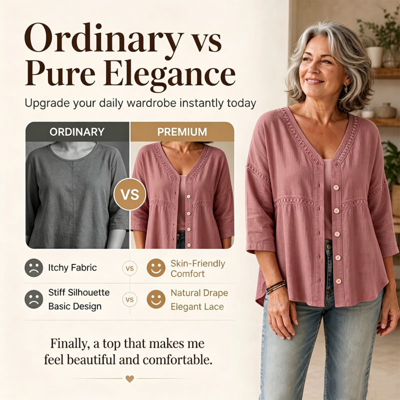 FLASH SALE: 60% OFF — Women's V-Neck Lace Trim Button-Down Blouse