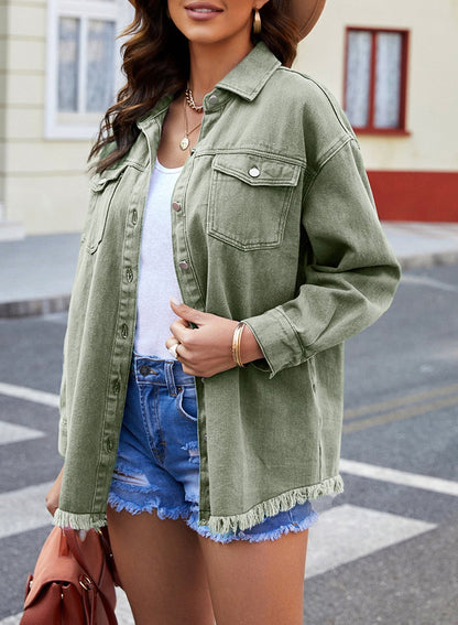 ⏰Hot Sale-Women's Casual Denim Button Down Distressed Jacket