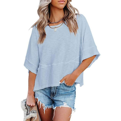 Summer 2026 Best Sellers Women's Summer Casual Crewneck Batwing Half Sleeve T-Shirts Solid Color Loose Fit Cute Basic Flowy Tops Tees Blouses